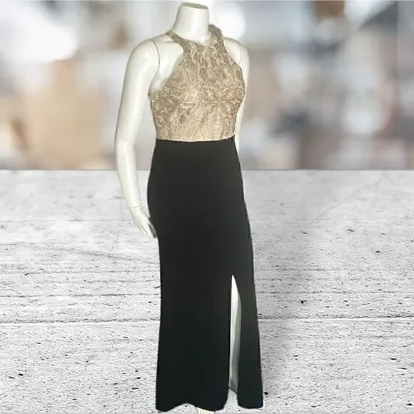 Calvin‎ Klein Gold Top Black Bottom Gown